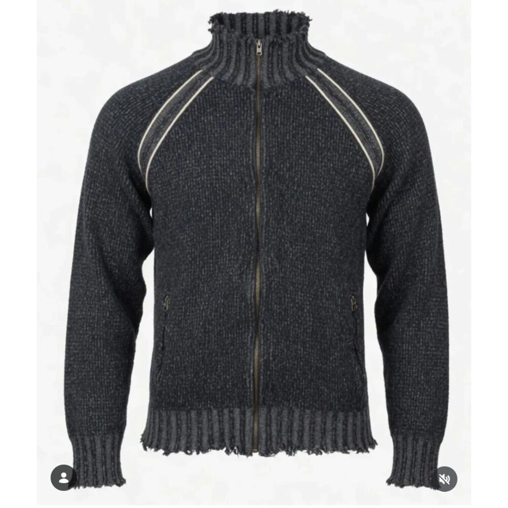 Hartford Men's XL Full Zip Lambswool Sweater Made in Spain - Mock Neck Vintage